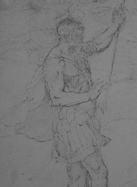 Detail of Titian drawing under infrared light