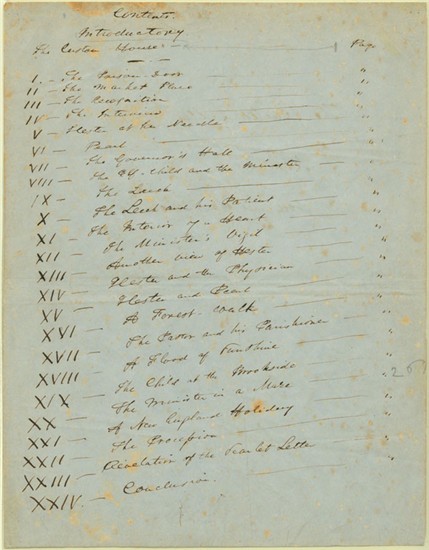 The Scarlet Letter, by Nathaniel Hawthorne. Autograph table of content. (MA 571)