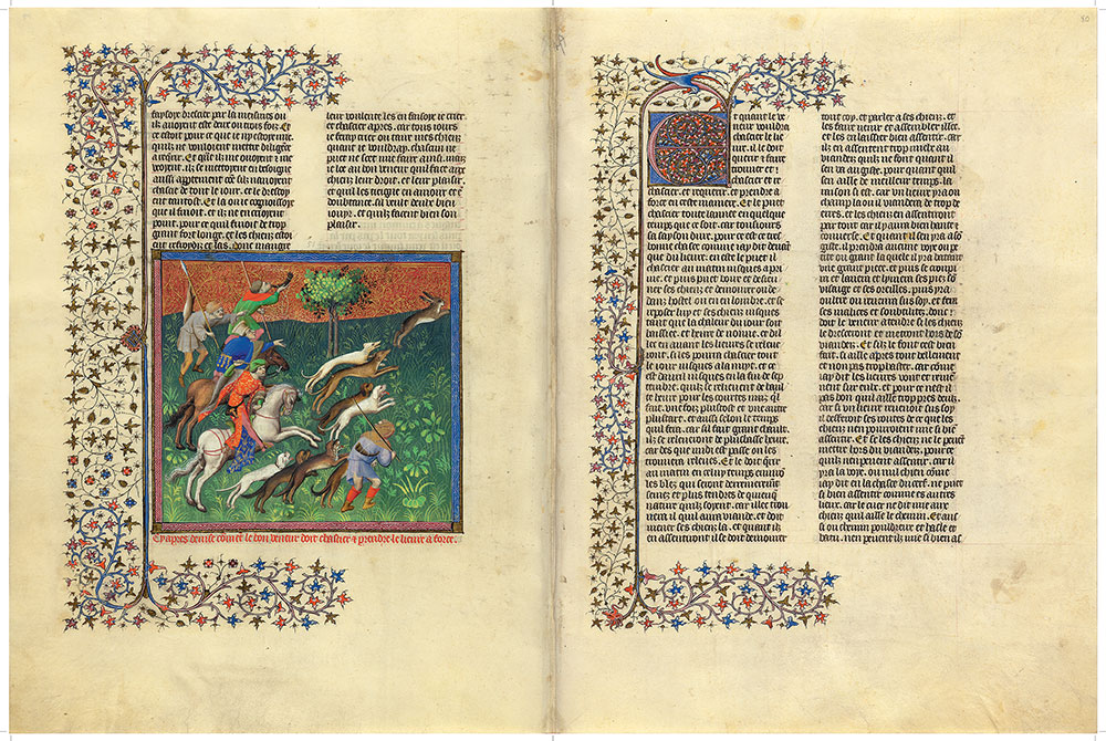 MS M.1044, fols. 79v–80r, Livre de la chasse