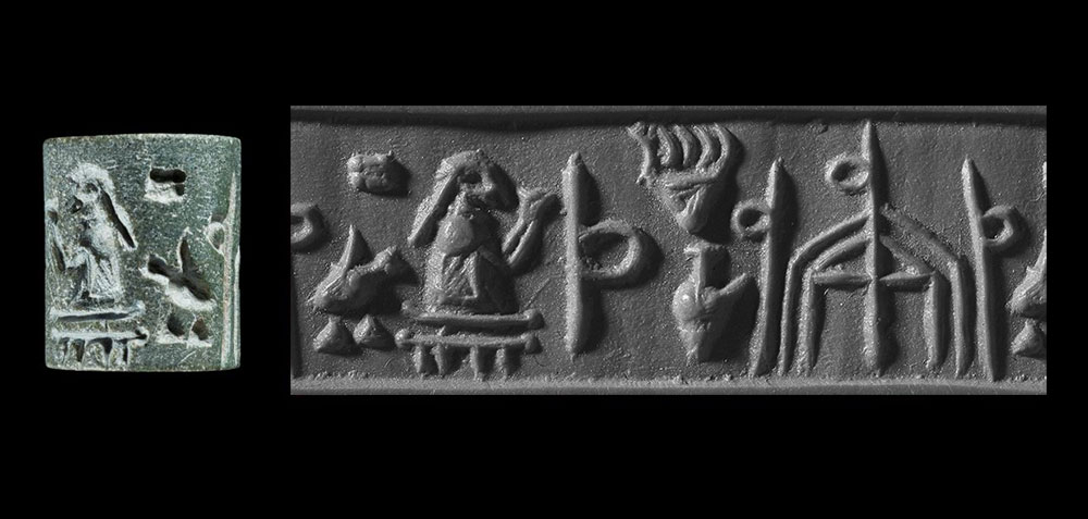 ANCIENT Sumer Uruk Mesopotamia CYLINDER SEAL Clay Impression Ritual  3000 BC 