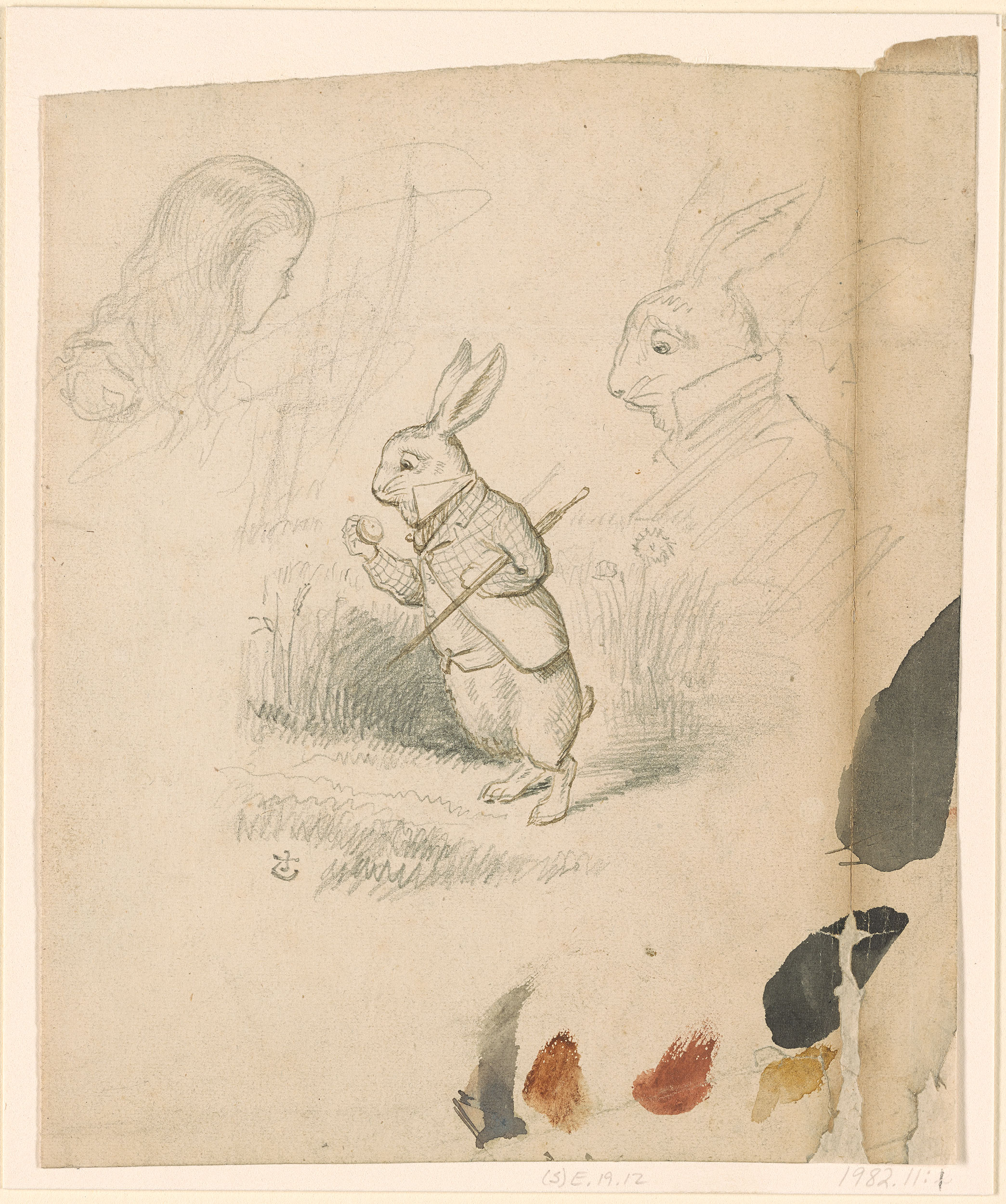 alice in wonderland rabbit clock drawings