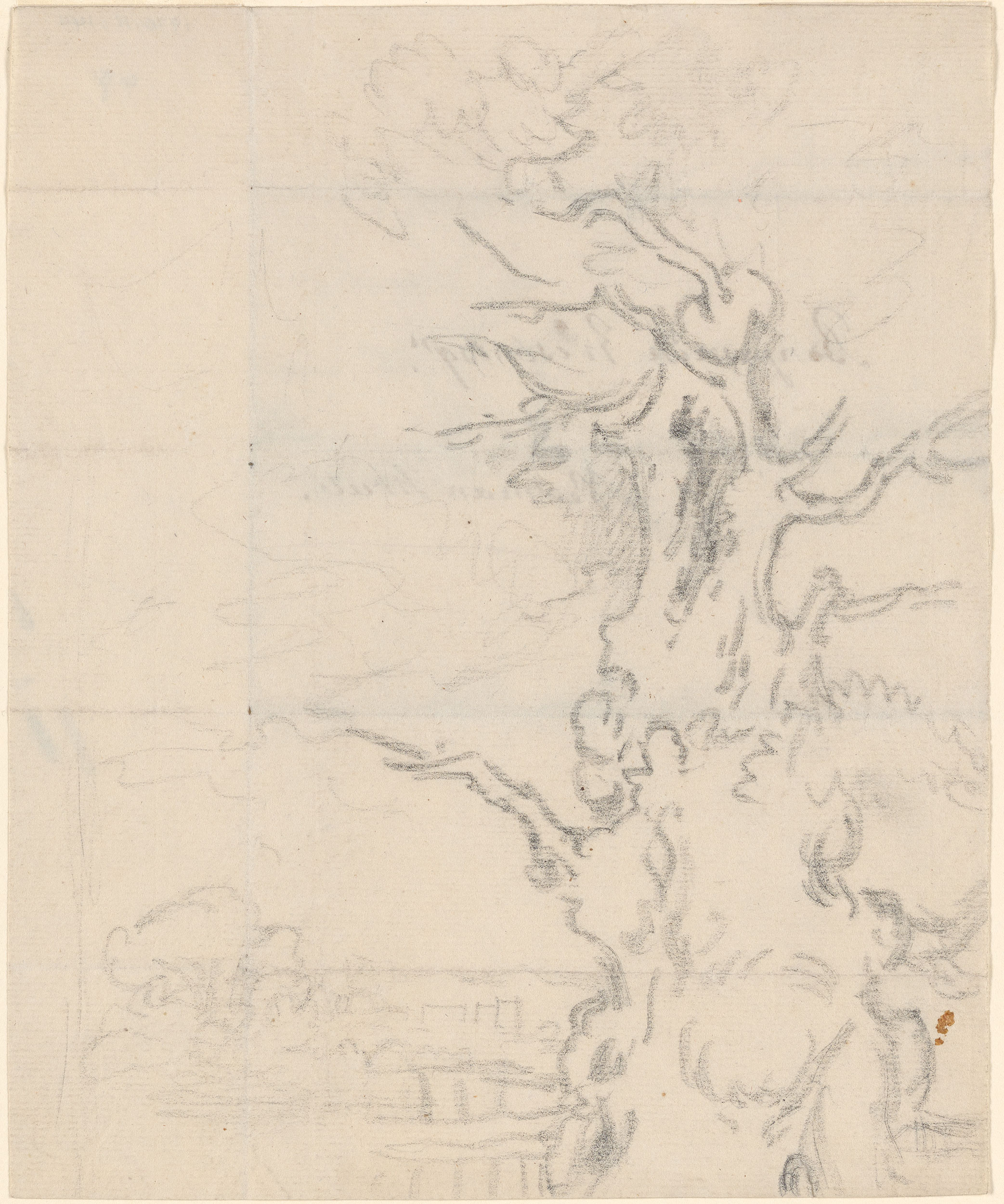 Benjamin West | Landscape with Gnarled Tree Trunk in Right Foreground ...