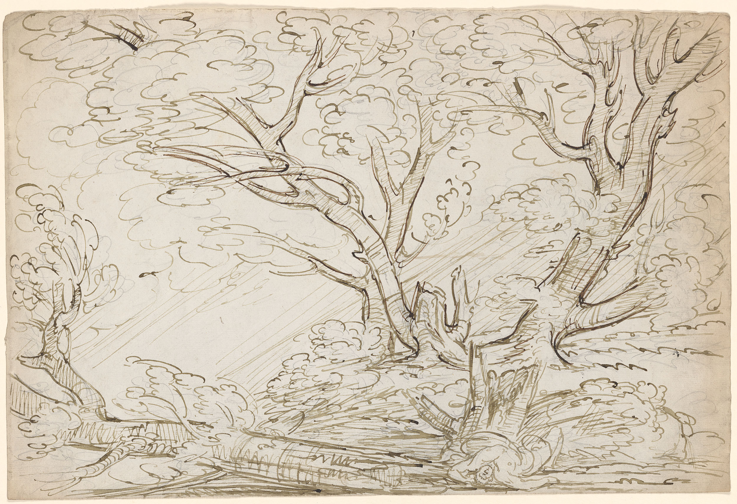 Raphael Lamar West | Large Tree with a Prostrate Nude Figure at its ...