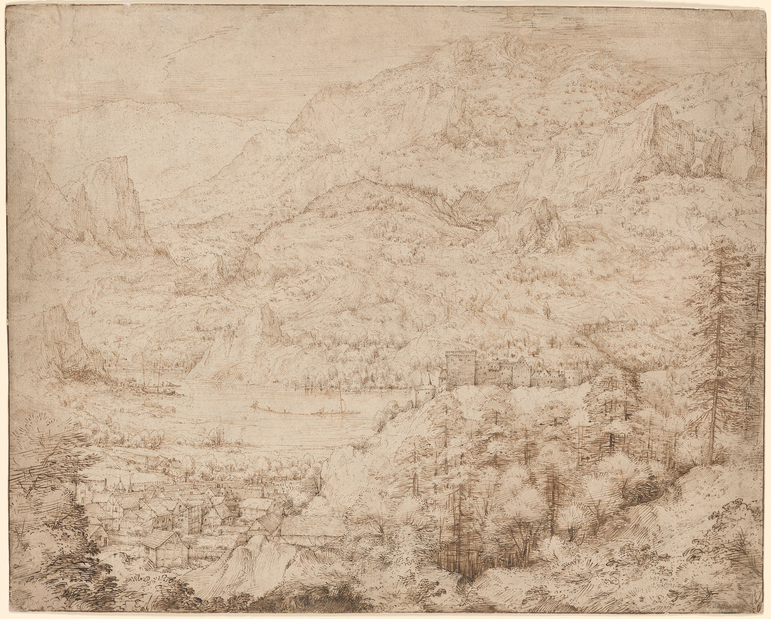 View of a brook in the countryside, a castle in the hillside above, with  Pâris and Oenone in the foreground, Master Paintings Part II, 2021