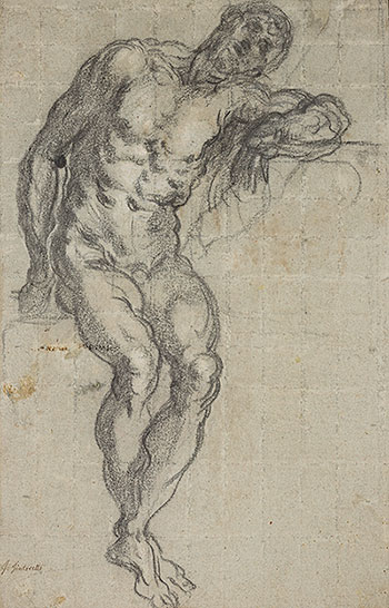 Beautiful Artwork 1700's Antique Art Seated Nude Man Muscular Drawing