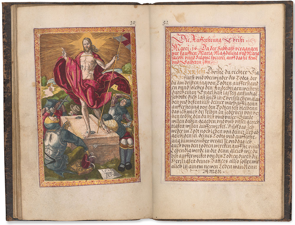 An open book with illustration on left side and text on the other.