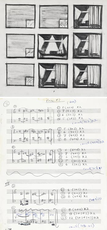 Image of Wilson drawing and Glass manuscript