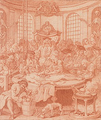 William Hogarth (1697–1764), Fourth Stage of Cruelty, detail, 1750–51, red chalk on paper. Purchased by Pierpont Morgan (1837–1913) in 1909, III, 32e. Photography by Steven H. Crossot, 2014.