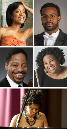 Composite photo of five musicians