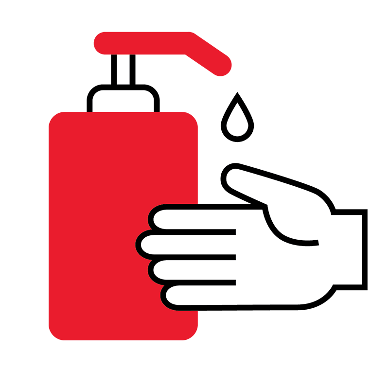 Hand sanitizer graphic in red and black
