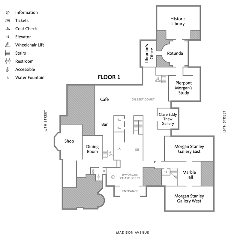 Map of the first floor of the Morgan Library & Museum