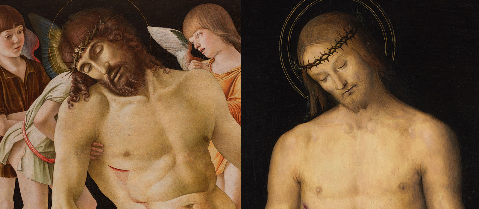 The body of Christ lies in the foreground with four angels in the background.