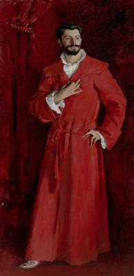 Portrait of standing male figure wearing a red robe.