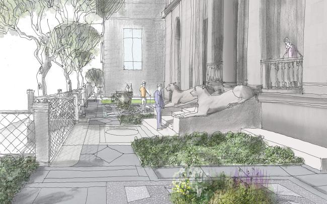 Architectural rendering of the new Morgan Garden showing view from 36th street.