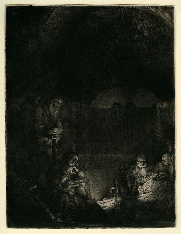 Print by Rembrandt under normal illumination