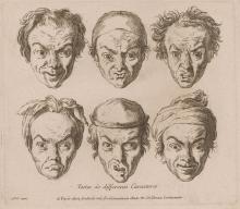 Drawing of six faces with different expressions.
