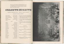 Open book with text on left and print on right.